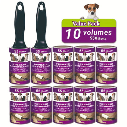 Rouleau adhésif anti-poils d'animaux avec recharges - Rouleau collant ultra-adhésif pour poils de chien et de chat sur les meubles, tapis et vêtements - Kit de rouleau anti-peluches portable (4, 6, 10 ou 15 pièces)