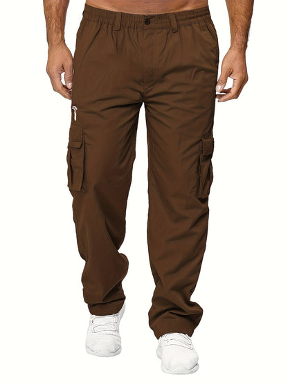 Lot de 3 pantalons cargo pour homme, coupe droite multipoches – Pantalon de randonnée en polyester tissé uni pour le printemps et l'automne, tailles S à XXXL, 9 combinaisons de couleurs