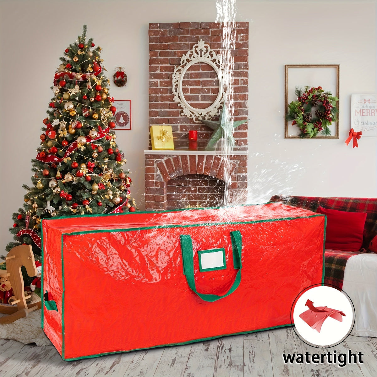 Sac de rangement pour sapin de Noël de 2,30 m – Sac de rangement extra large et robuste pour sapin de Noël avec doubles fermetures éclair, poignées renforcées et large ouverture pour un rangement facile, rouge