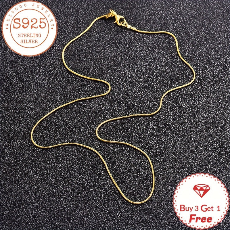 Collier chaîne serpent en argent sterling 925 plaqué or 24 carats 1 mm – Collier superposable fait main avec coffret cadeau pour femme et homme, parfait pour la Saint-Valentin, la fête des mères, Noël et les anniversaires
