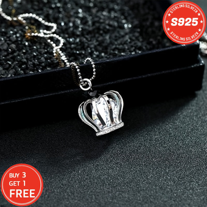 Collier couronne en argent sterling S925 pour femme 18 pouces – Pendentif en oxyde de zirconium 5A, ras-du-cou hypoallergénique, cadeau élégant pour femme, petite amie, maman, fille, anniversaire, Noël