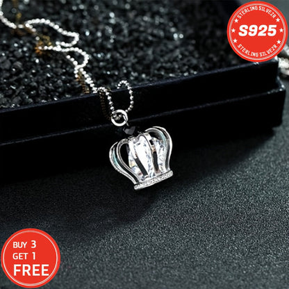 Collier couronne en argent sterling S925 pour femme 18 pouces – Pendentif en oxyde de zirconium 5A, ras-du-cou hypoallergénique, cadeau élégant pour femme, petite amie, maman, fille, anniversaire, Noël