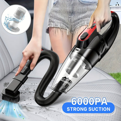 Cordless Car Vacuum Cleaner 6000PA High-Power Suction, 2000mAh Rechargeable Handheld Vacuum with 5 Accessories, Quiet Motor for Car Interior, Home & Pet Hair – Pink Women's Gift