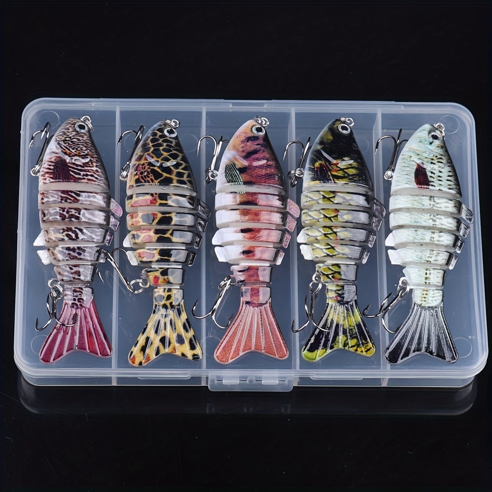 Lot de 5 leurres de pêche articulés à la nage réaliste – Swimbait pour bar, truite et brochet, kit de leurres pour eau douce et eau de mer, 4 modèles assortis