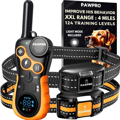 Collier de dressage pour chien avec télécommande, portée de 6 km – 124 niveaux réglables, 4 modes (bip, vibration, choc, veilleuse), collier électronique rechargeable pour chiens de 2 à 61 kg, avec guide de dressage