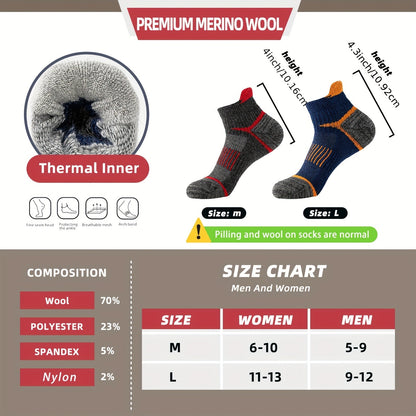Lot de 6 paires de chaussettes de randonnée en laine mérinos pour hommes et femmes, chaussettes de course et de travail à cheville rembourrée avec soutien de compression, design invisible, respirant et absorbant l'humidité – Excellente idée cadeau