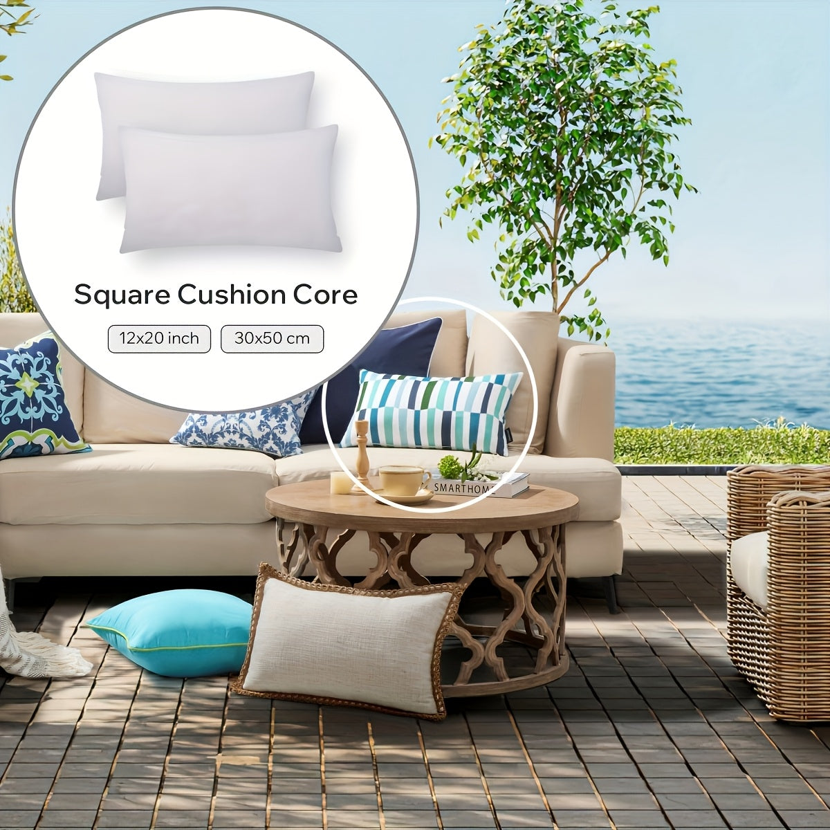 Garnitures de coussin carrées – Rembourrage en fibre neuve hypoallergénique, coussins blancs pour canapé, lit et terrasse, 14 à 20 pouces, lot de 1/2/4, idéal pour la chambre, le salon, le bureau et la décoration extérieure