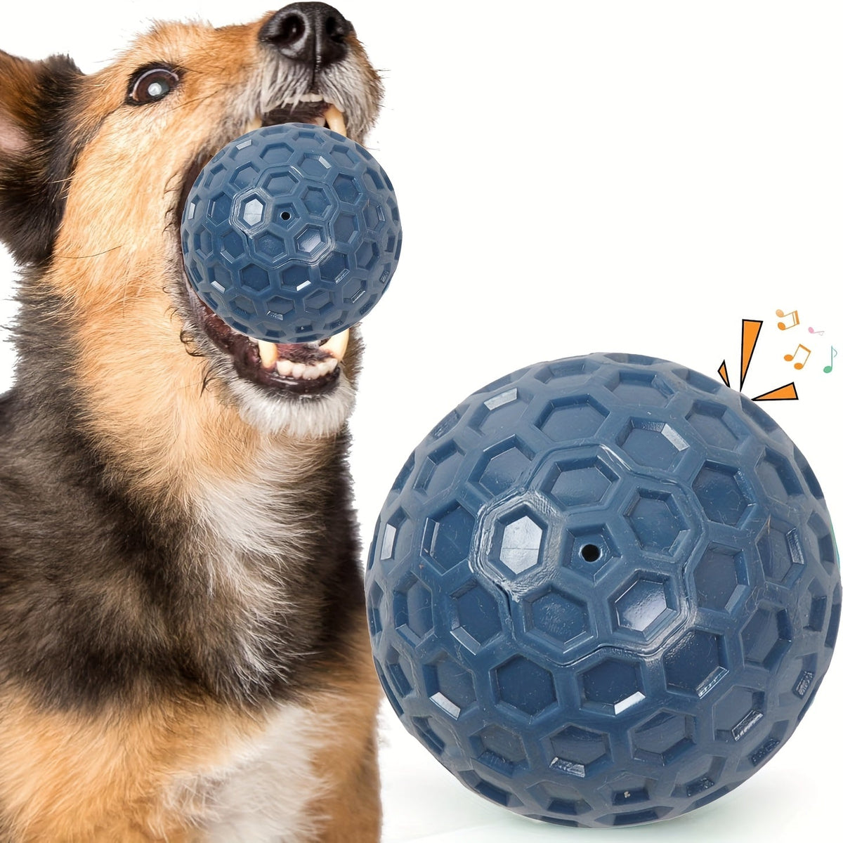 Balle sonore pour chiens de grande taille - Jouet à mâcher ultra-résistant en caoutchouc, nettoie les dents, distributeur de friandises interactif, balle durable pour les mâcheurs agressifs