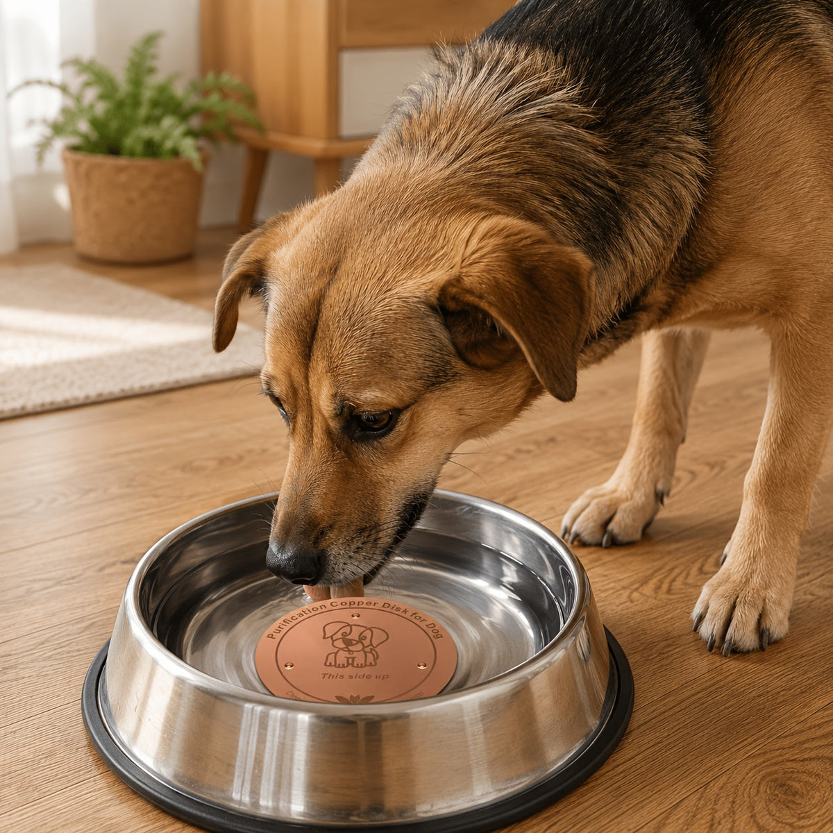 Disque de purification pour gamelle de chien en cuivre pur 10 cm - Insert de bol en cuivre réutilisable pour la purification de l'eau des chiens et animaux de compagnie - Accessoire naturel de nettoyage de l'eau sans pile pour gamelles de chien