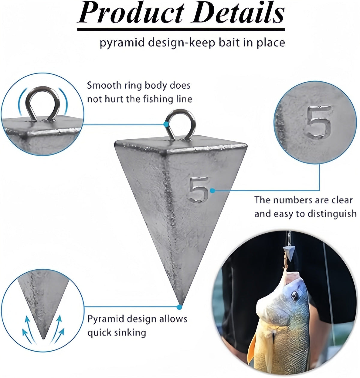Plombs pyramides pour la pêche – Poids pour la pêche en surfcasting en eau douce et salée, excellente tenue dans le courant, tailles de 1 oz à 10 oz, lot de pêche polyvalent pour pompano, bar, tambour et plus