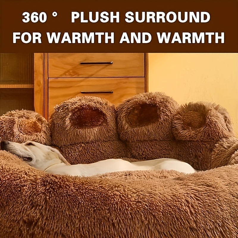 Panier rond pour chien et chat motif patte d’ours – Lit apaisant et doux pour animal de compagnie, antidérapant, chaud et confortable, petit, moyen, grand modèle, 50/60/70/90 cm, café/rose/gris