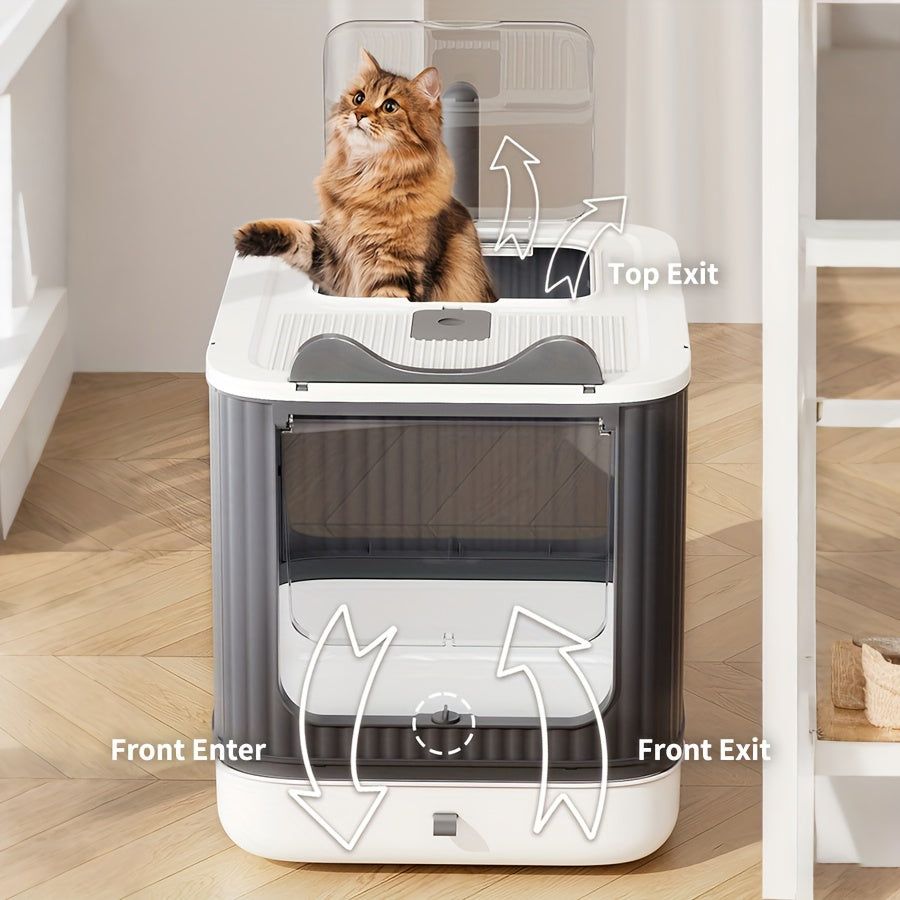 Grande litière fermée pour chat avec couvercle - Conception couverte pour le contrôle des odeurs et une grande intimité, toilette pour chat moderne et facile à nettoyer pour plusieurs chats, inclut des sacs poubelle, meuble litière pour chat extra large