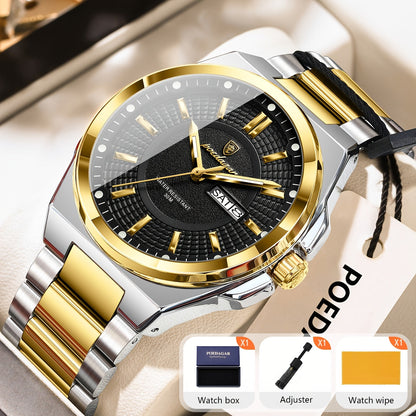 Montre à quartz pour homme POEDAGAR, étanche, lumineuse, en acier inoxydable avec affichage du calendrier hebdomadaire – Design élégant et classique, cadeau parfait pour homme, disponible en plusieurs coloris