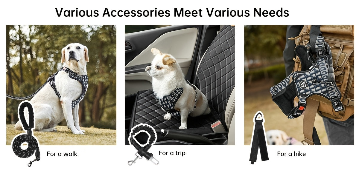 Ensemble harnais anti-traction pour chien avec laisse rétractable, ceinture de sécurité et collier – Harnais gilet entièrement réfléchissant, réglable et respirant avec poignée pour petits et grands chiens, tailles XS–XL