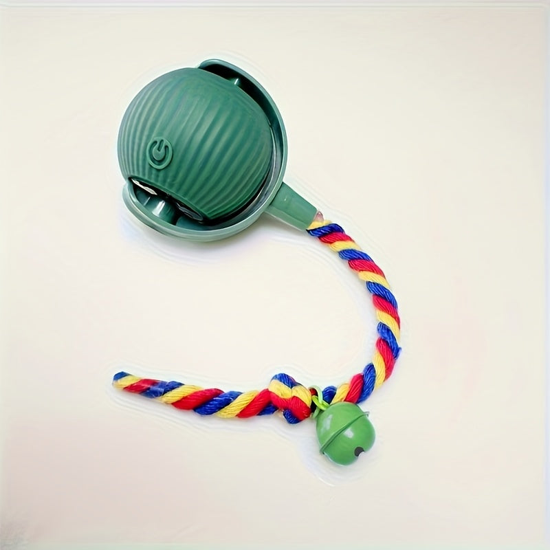 Balle jouet automatique rechargeable pour chat avec grelot et queue colorée – Jouet électrique intelligent anti-ennui pour chats et chiens, jouet interactif auto-mobile, jeu d'intérieur amusant pour chatons et chiots