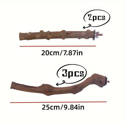 Perchoir pour oiseaux en bois naturel, lot de 5, bois de vigne et frêne épineux pour mâcher et limer les griffes, pour calopsittes, perruches, conures soleil – Ensemble de supports pour cage à oiseaux