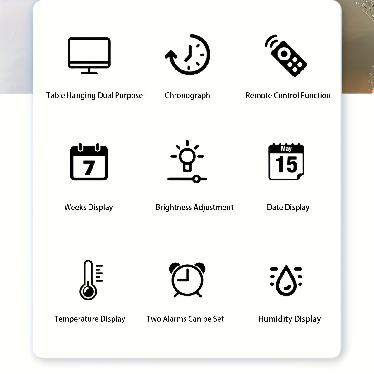 Réveil LED à grand écran avec télécommande à atténuation automatique – Horloge numérique de 15 pouces affichant l'heure, la date, le jour de la semaine, la température et l'humidité – Horloge de chevet pour seniors, salon, bureau