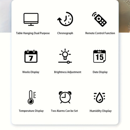Réveil LED à grand écran avec télécommande à atténuation automatique – Horloge numérique de 15 pouces affichant l'heure, la date, le jour de la semaine, la température et l'humidité – Horloge de chevet pour seniors, salon, bureau