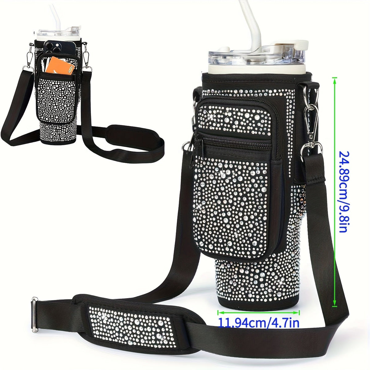 Sac porte-gobelet en néoprène avec poche pour téléphone et bandoulière réglable – Compatible avec les gobelets de 30 et 40 oz, porte-bouteille à clip pour la randonnée, le camping et les sports de plein air, 4 couleurs