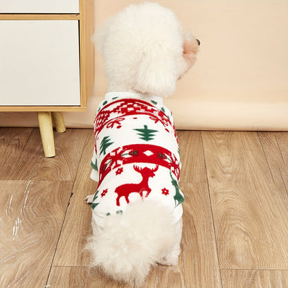 Pet Christmas Plush Sweatshirt for Dogs and Cats – Warm Soft Fleece Holiday Pullover for Small Medium Pets, Autumn Winter Cozy Costume, XS S M XXL, White Festive Pet Apparel