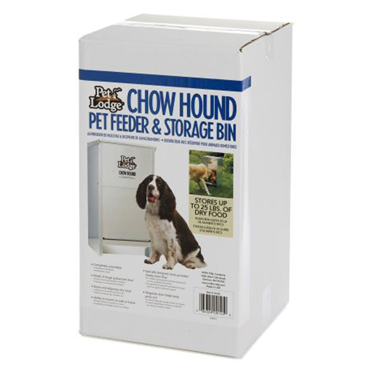 Distributeur automatique pour chien Pet Lodge 25 lb - Distributeur par gravité en acier galvanisé avec porte aimantée et goulotte inclinée, résistant à la mastication et à la rouille, montage mural pour intérieur et extérieur, argent