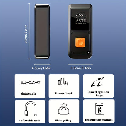 Démarreur de batterie portable 6000 mAh avec compresseur d'air 150 PSI, affichage numérique, charge USB-C, éclairage LED et double protection de sécurité pour voitures, camions et SUV - Kit d'urgence pour voyages et camping en plein air