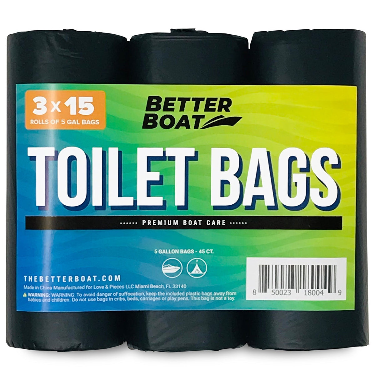 Lot de 45 sacs de toilette portables pour le camping – Sacs à déchets compostables et étanches de 30 litres pour toilettes sèches à seau de 20 litres, pour le plein air, le bateau, les voyages en voiture, sacs d'élimination des déchets humains, 3 rouleaux