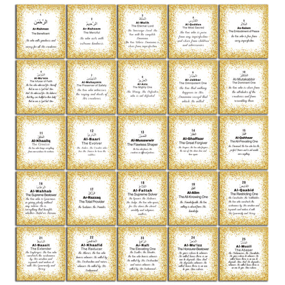 99 Names of Allah and Their Meanings – Islamic Gift Card Set, Beautiful Arabic Asmaul Husna Reference, Muslim Home Decor & Spiritual Learning Tool, Eid Ramadan Gift for Adults Teens Ages 18+