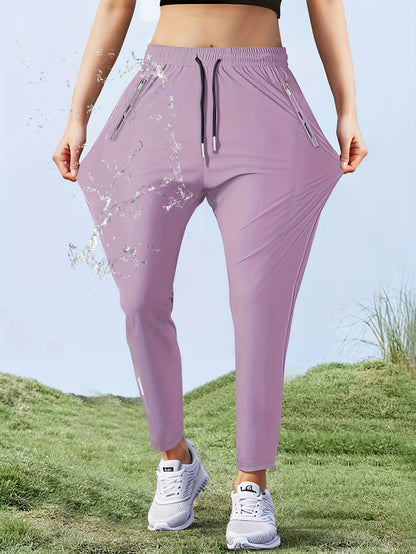 Pantalon de jogging athlétique pour femme, coupe droite, séchage rapide, haute élasticité, taille à cordon, poche zippée, pantalon de course léger et déperlant, 5 couleurs, XS-XL