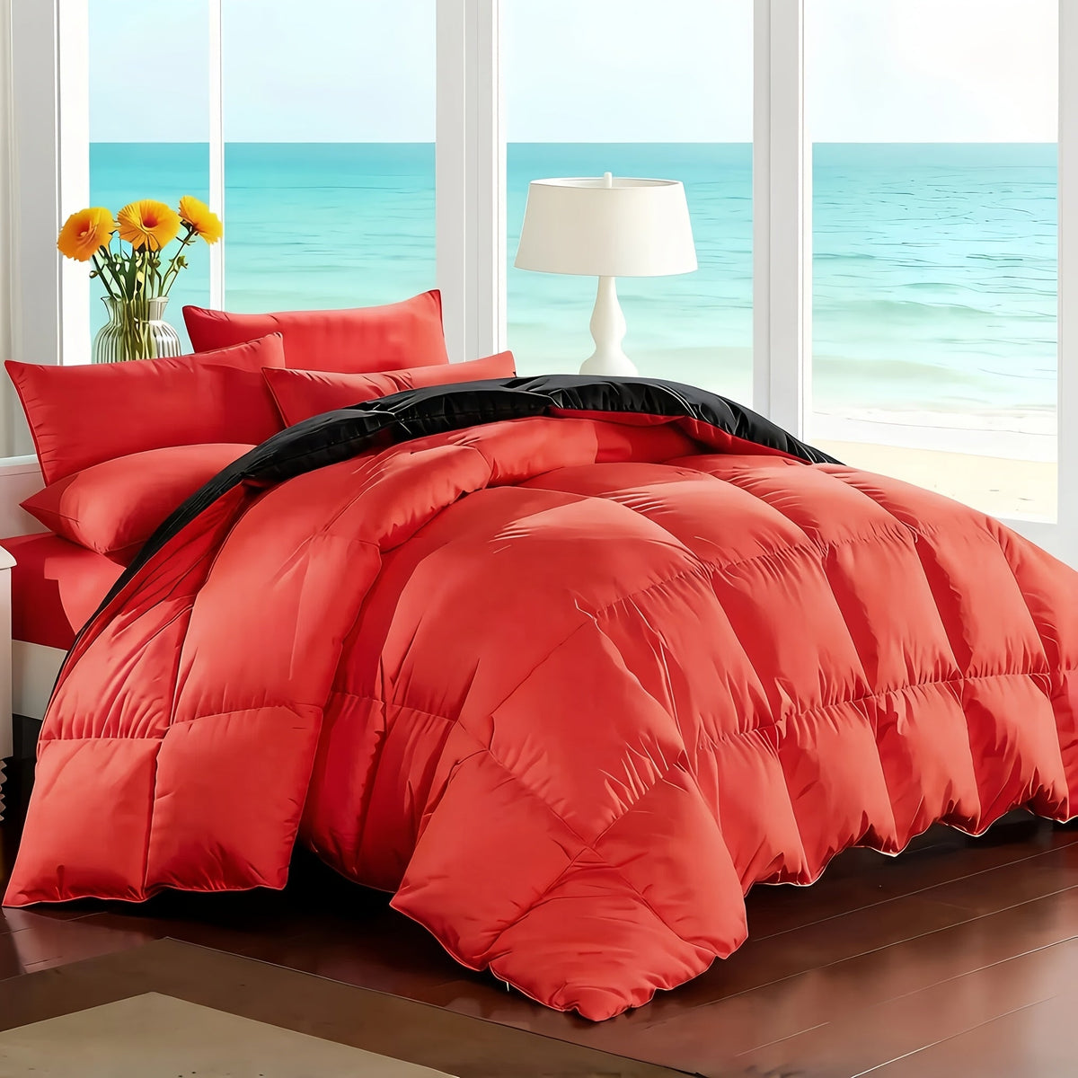 Ensemble de literie 7 pièces pour lit Queen/King – Parure de lit en microfibre douce à plis pincés, comprenant une couette, un drap-housse, un drap plat et 4 taies d'oreiller, ensemble de literie toutes saisons pour la maison et le dortoir