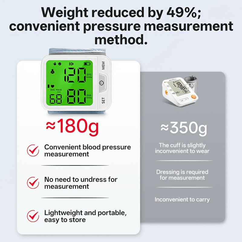 Tensiomètre au poignet numérique automatique – Grand écran LCD, fréquence cardiaque, détection de l'arythmie, portable pour usage domestique, seniors et adultes