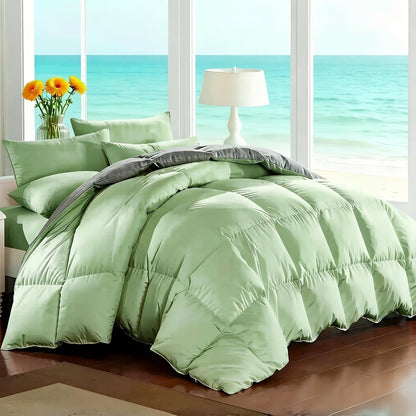 Ensemble de literie 7 pièces pour lit Queen/King – Parure de lit en microfibre douce à plis pincés, comprenant une couette, un drap-housse, un drap plat et 4 taies d'oreiller, ensemble de literie toutes saisons pour la maison et le dortoir